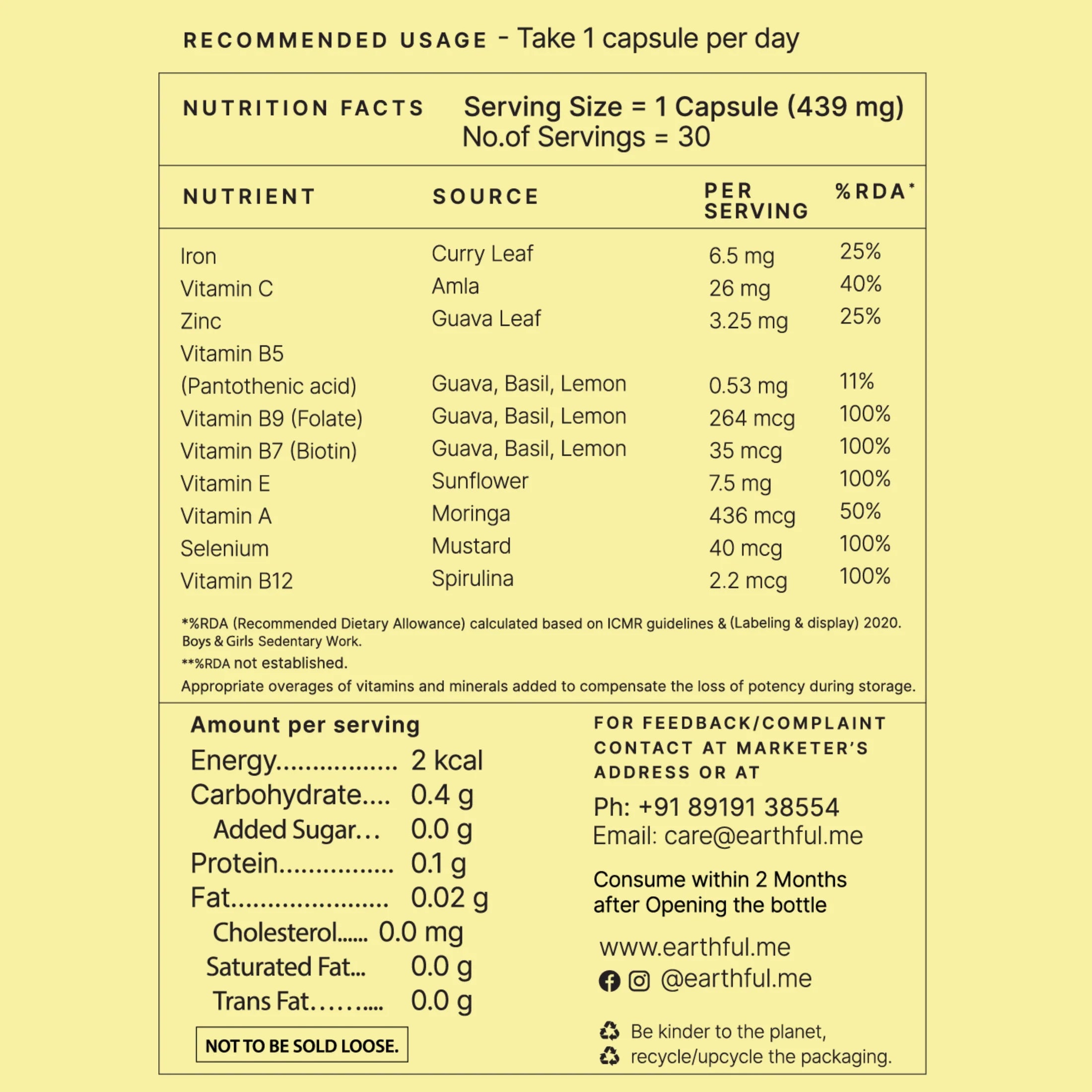Earthful Multivitamin For Teens - 100% Plant-Based Daily Nutrition (60 Capsules)