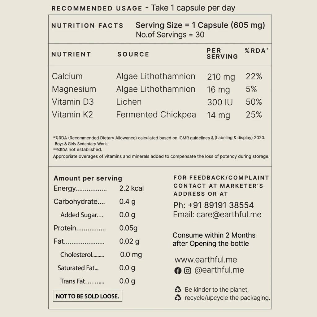 Earthful Multivitamin For Teens - 100% Plant-Based Daily Nutrition (60 Capsules)