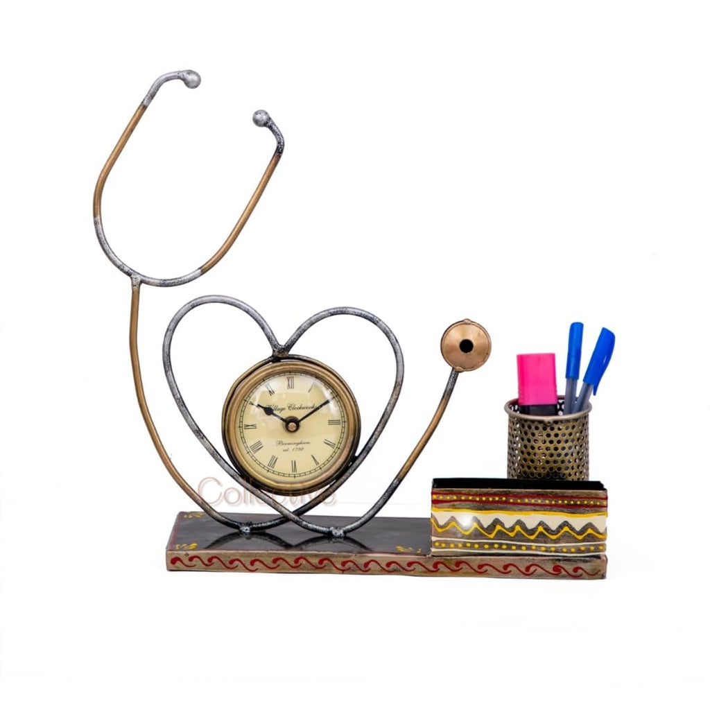 Collective Home Décor - Stethoscope Pen Holder with Clock & Card Holder