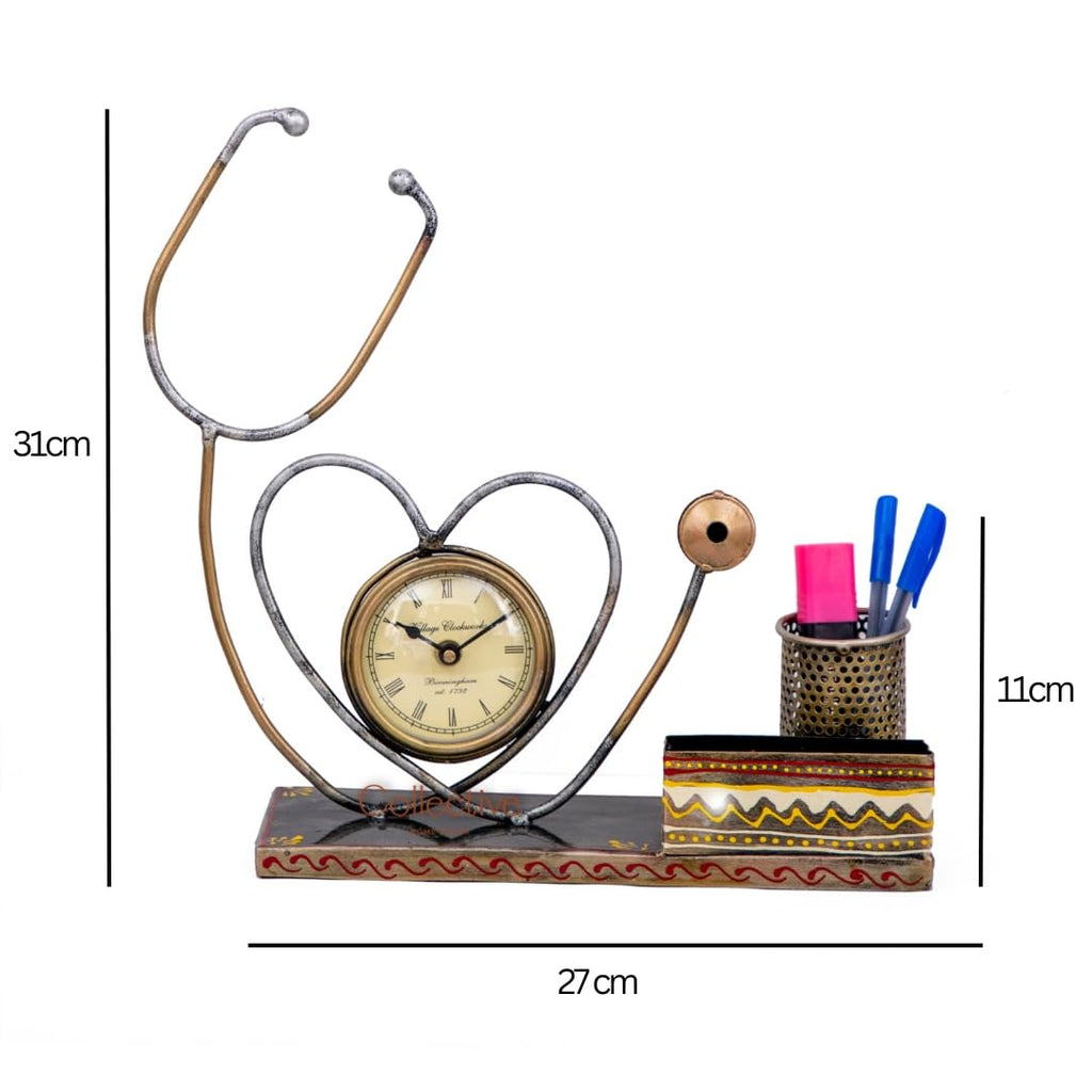 Collective Home Décor - Stethoscope Pen Holder with Clock & Card Holder