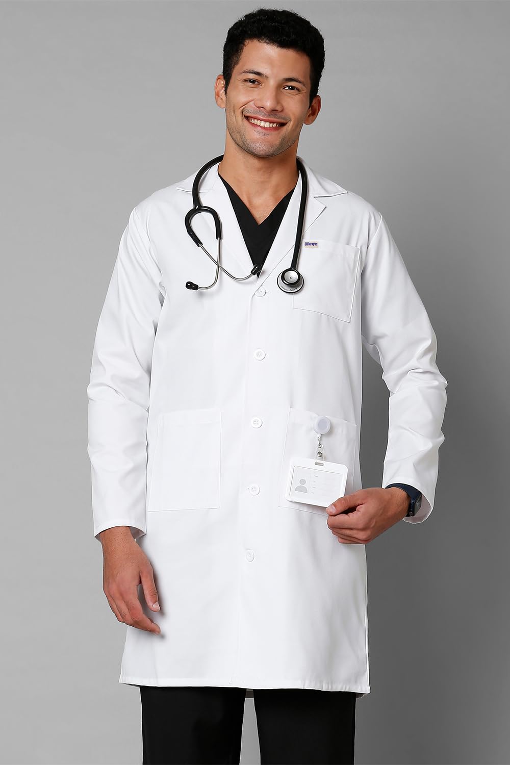 KNYA Men's Lab Coat | Poly Viscose Long Sleeves Medical Apron | 3 Pockets | Uniform for Doctors