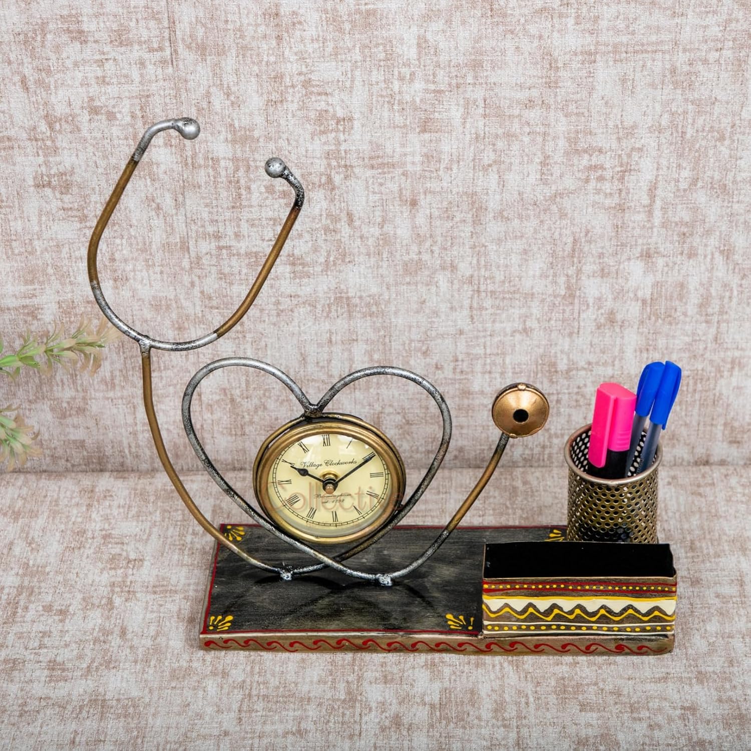 Collective Home Décor - Stethoscope Pen Holder with Clock & Card Holder