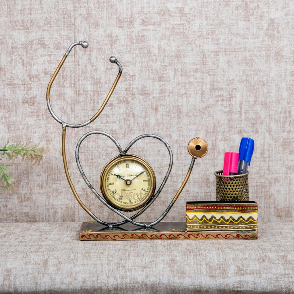 Collective Home Décor - Stethoscope Pen Holder with Clock & Card Holder