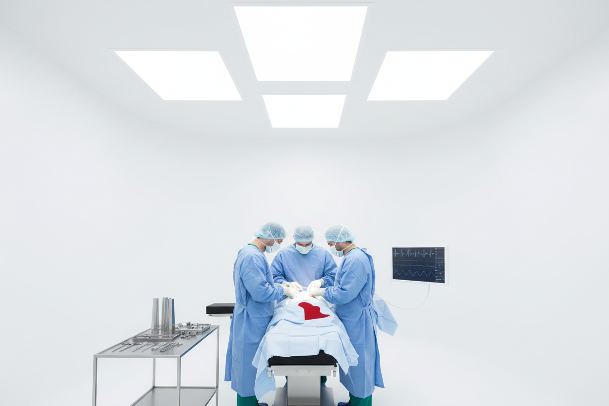 a minimalist white space image surgeons doing surgery