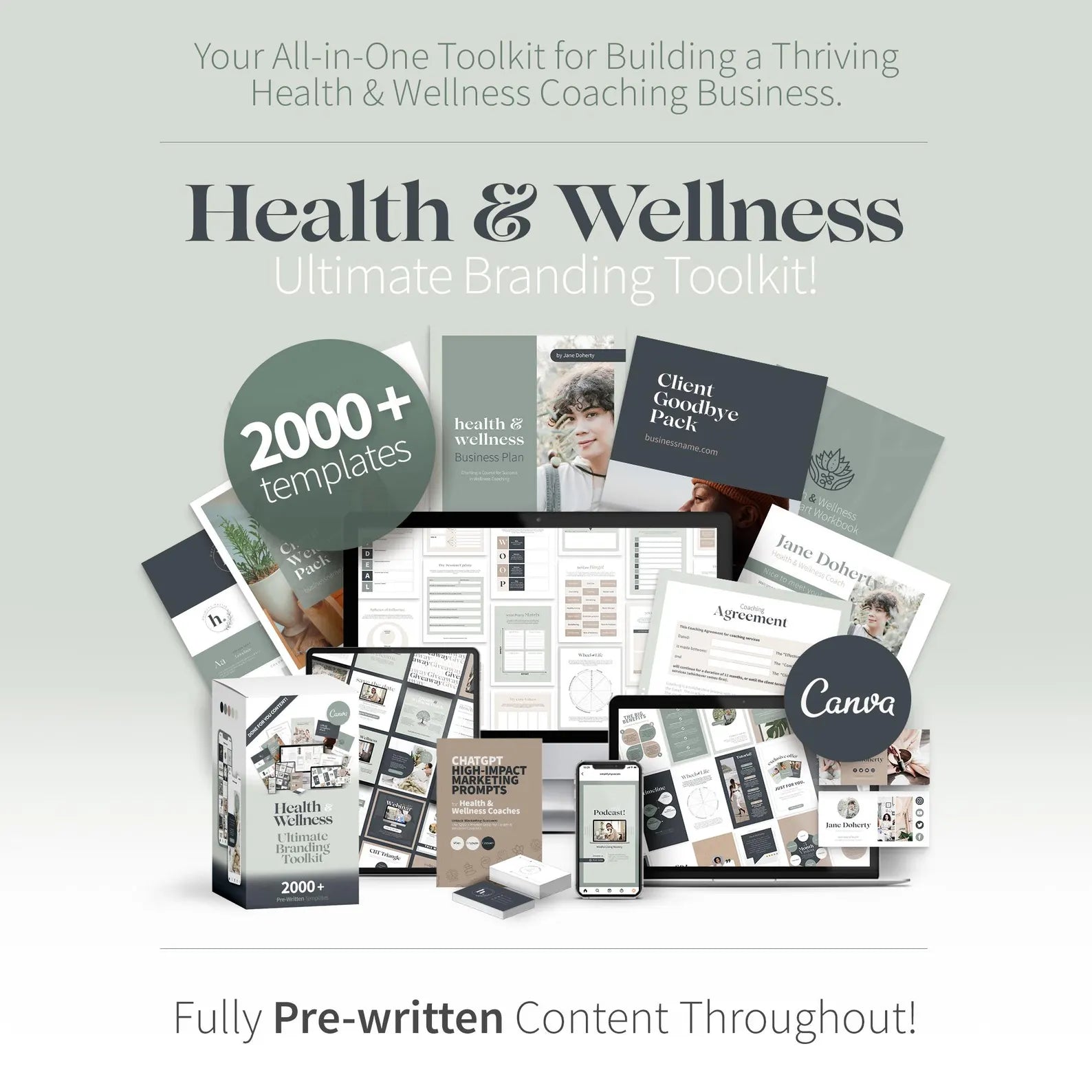 Health & Wellness Branding Toolkit | 2000+ Canva Templates for Coaches | Social Media, Workbooks, Business Essentials & Client Resources