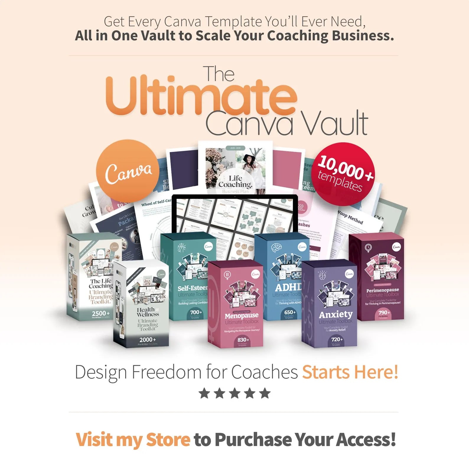 Health & Wellness Branding Toolkit | 2000+ Canva Templates for Coaches | Social Media, Workbooks, Business Essentials & Client Resources